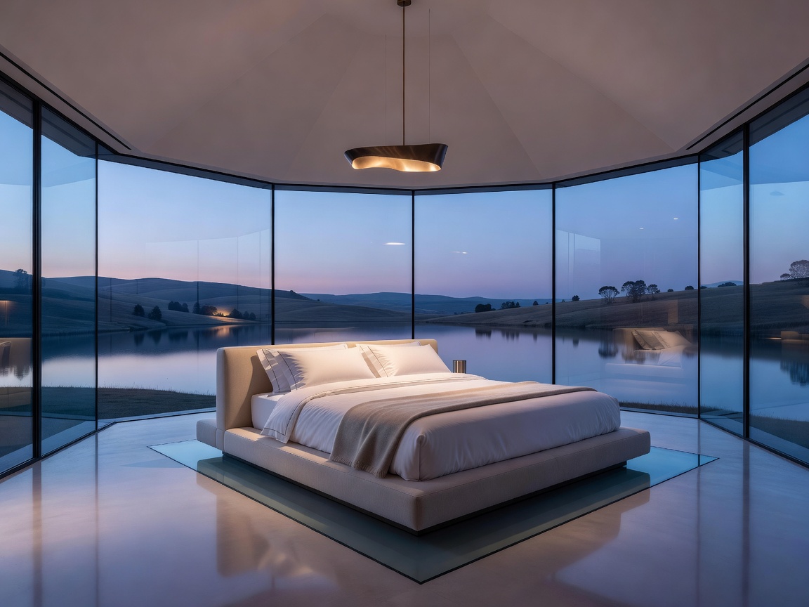 Beautiful internal master bedroom with 360 panoramic glass